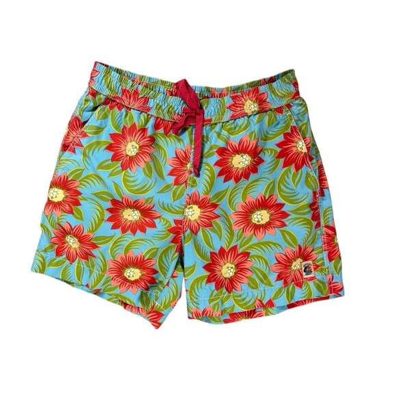 Tommy Bahama Floral Swim Shorts Men's Medium Blue Green Orange Mesh Liner Pocket - Picture 1 of 9